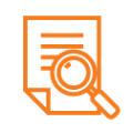Orange icon of a white page document with a magnifying glass.